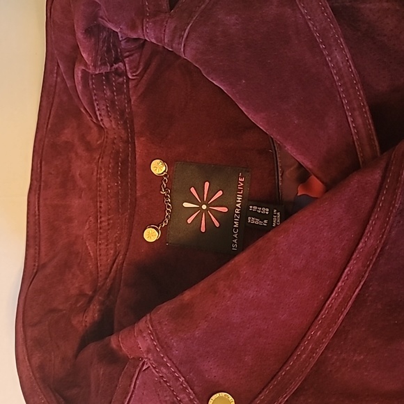 Isaac Mizrahi Live Women Moto Leather Suede Jacket Burgundy  Sz 14 - Picture 13 of 16